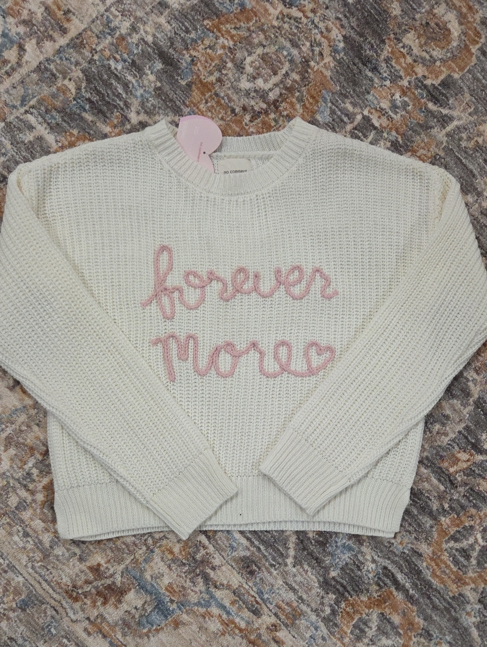 Cream Knit Sweater with Pink 'forever more' Script